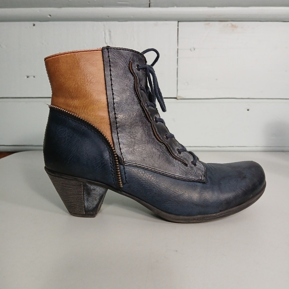 Rieker Shoes - Rieker blue and tan ankle booties